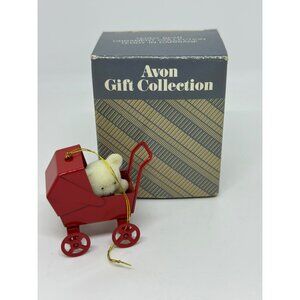 VTG Avon Teddy Bear Carriage Ornament – Collectible Decorative Display Cute Figu